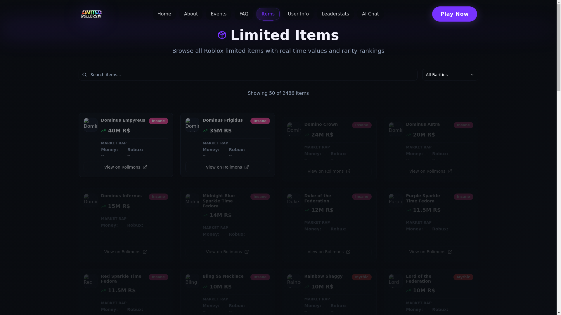 website screenshot of https://limitedrollers.eu/items