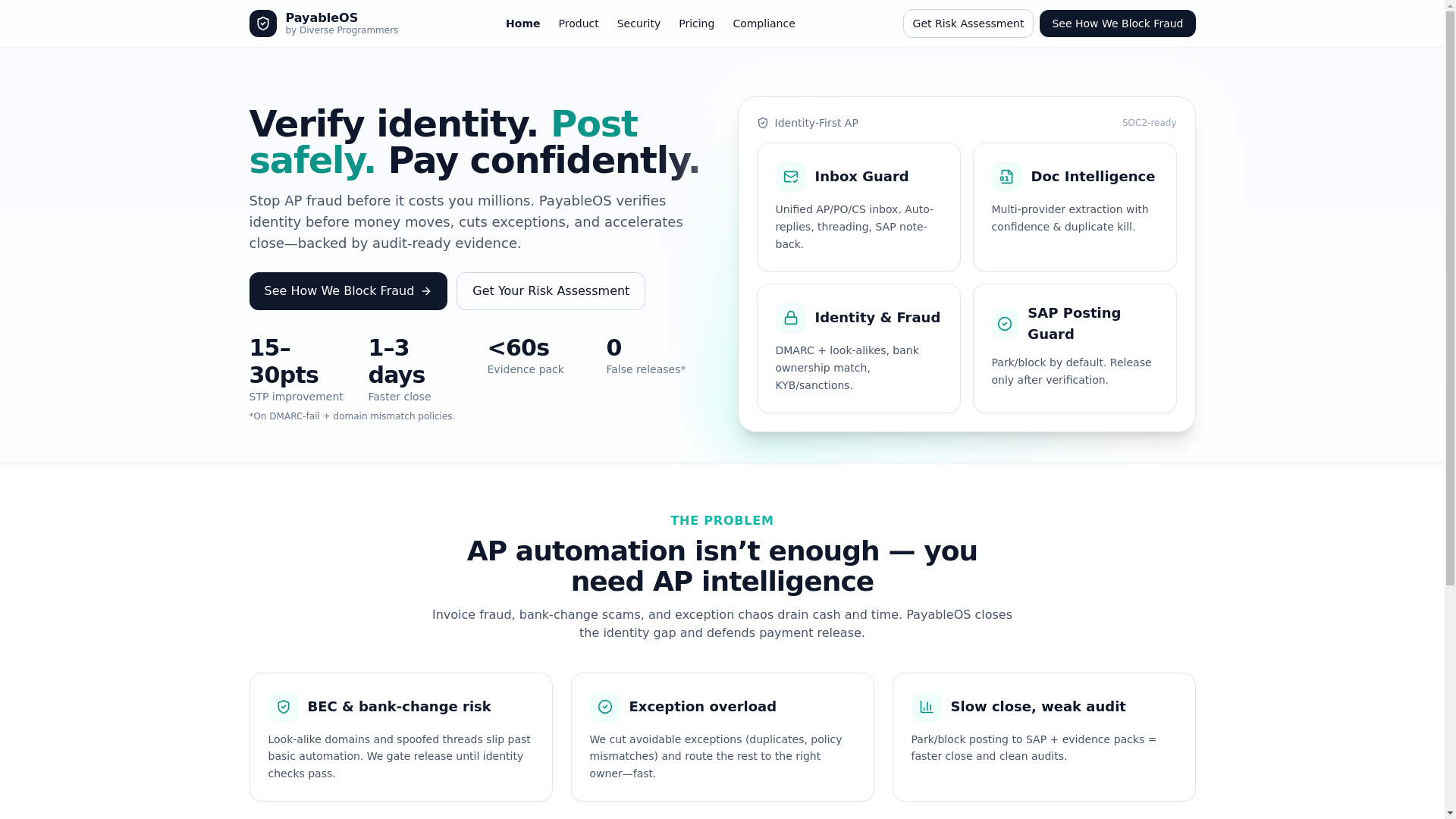 website screenshot of https://payableos.net/