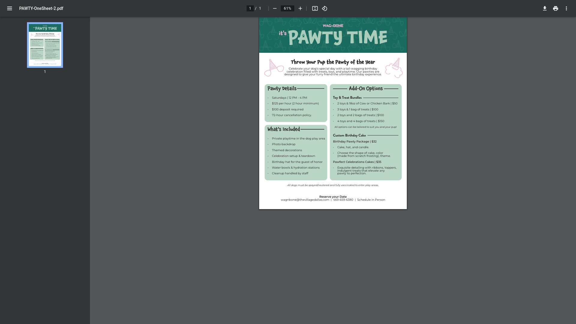 website screenshot of https://www.thevillagedallas.com/wp-content/uploads/2026/04/PAWTY-OneSheet-2.pdf