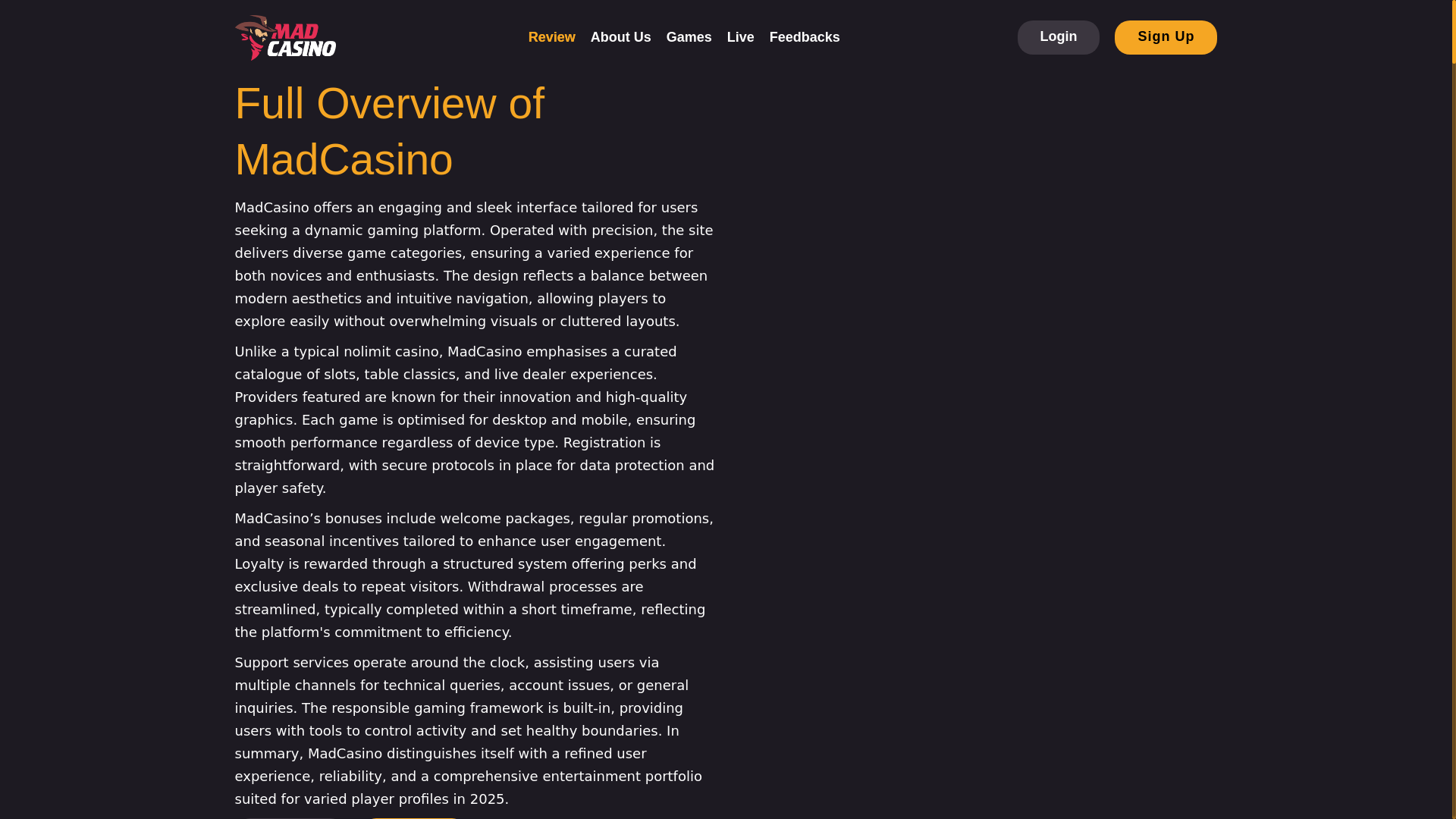 website screenshot of https://madcasino-online.co.uk/