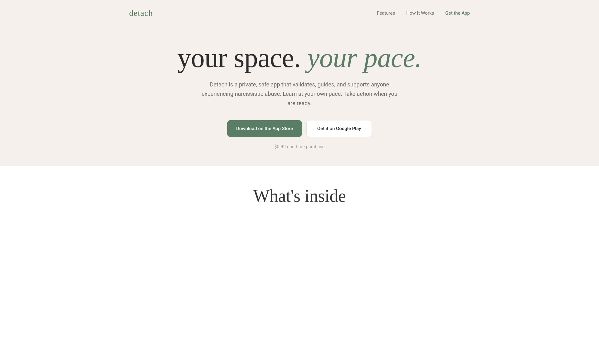 website screenshot of https://thedetachapp.com/