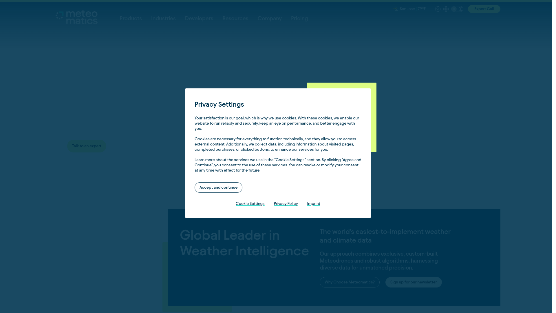 website screenshot of https://meteomatics.com