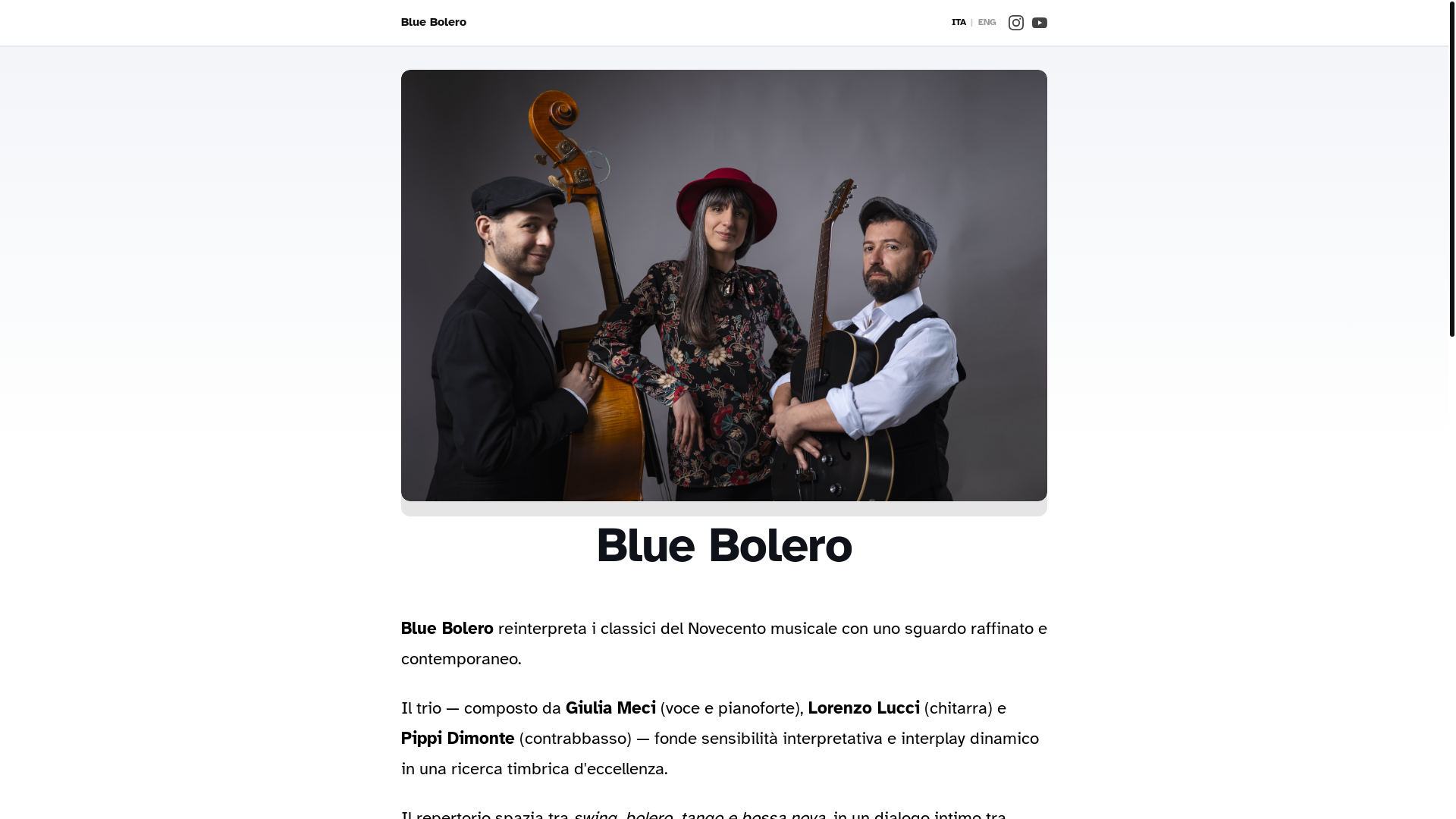 website screenshot of https://blueboleromusic.com/