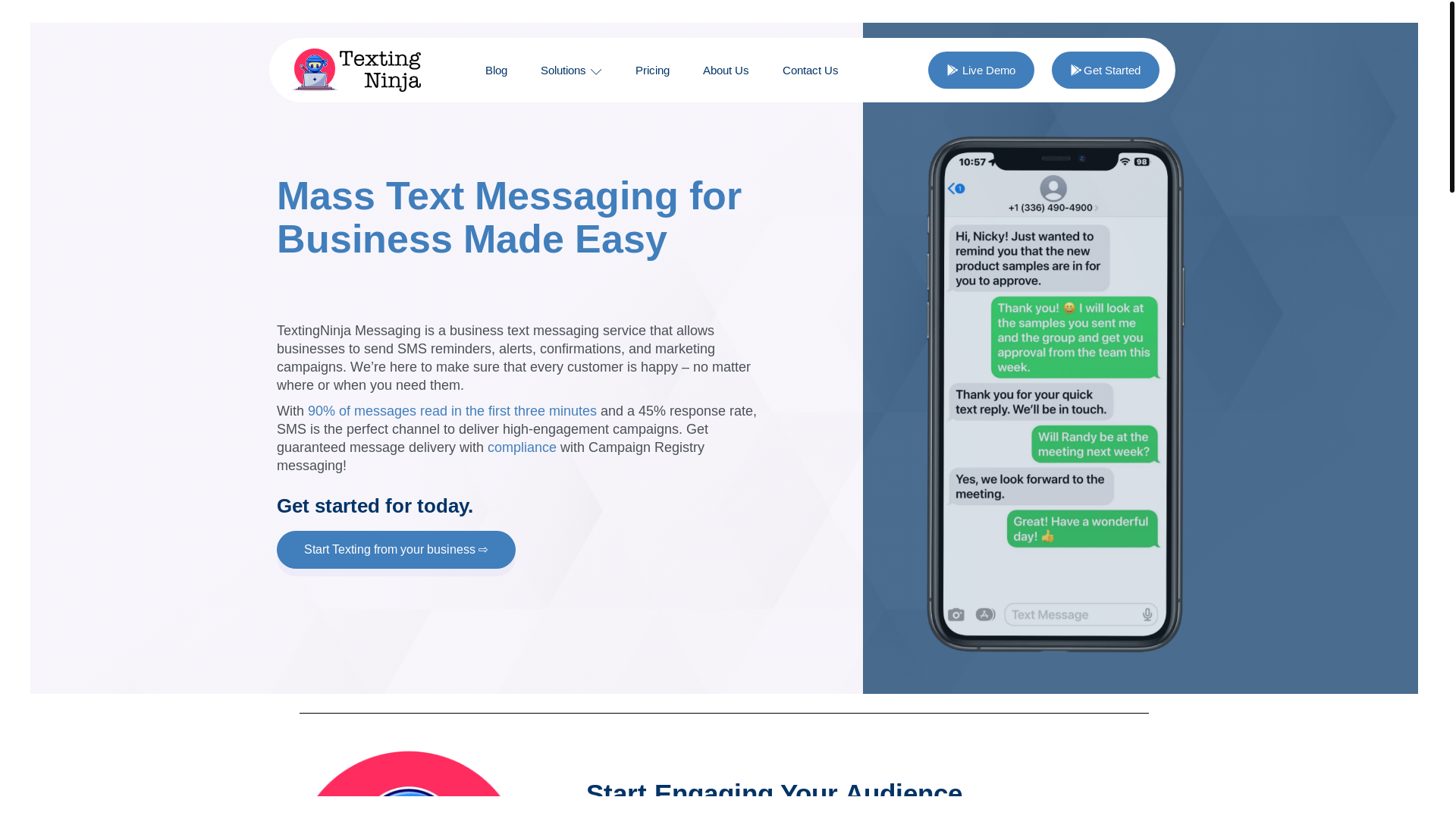 website screenshot of https://textingninja.co/