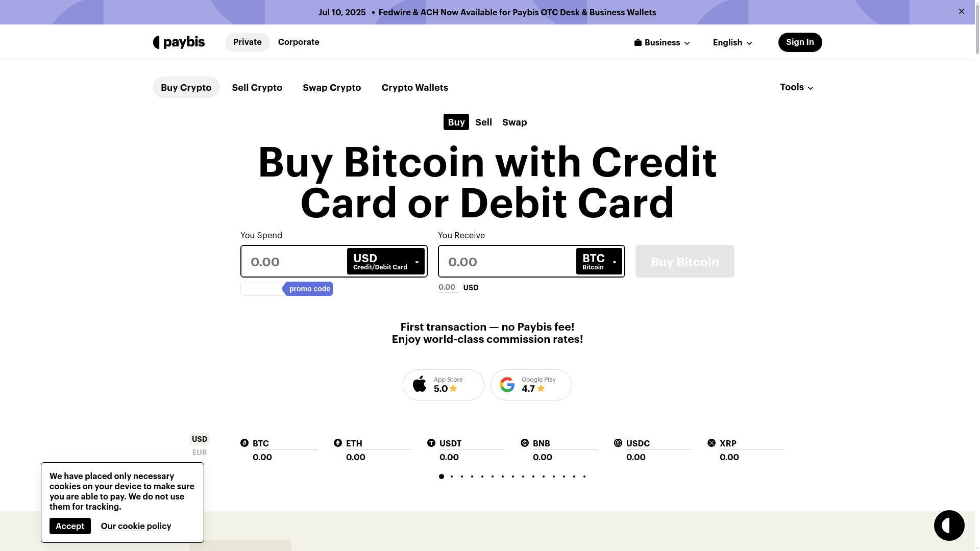 website screenshot of https://paybis.com/