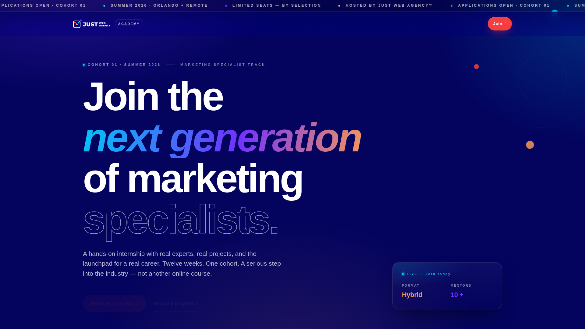 website screenshot of https://justwebacademy.com