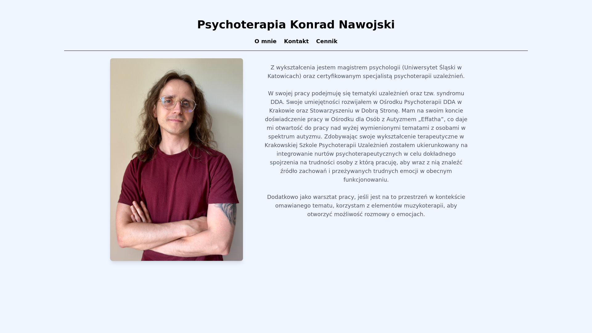 website screenshot of https://psychoterapiakonradnawojski.pages.dev/