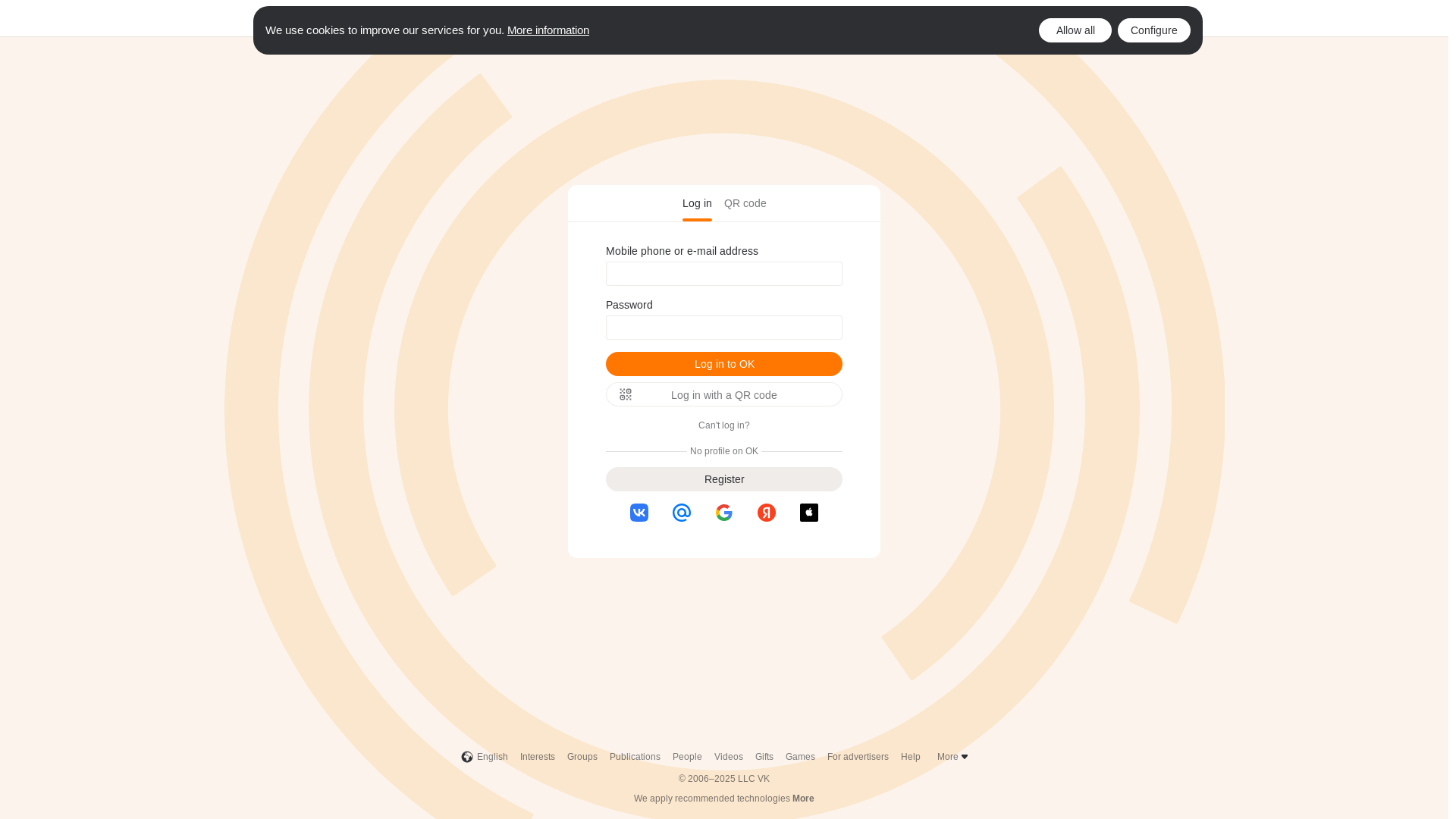 website screenshot of https://ok.ru/