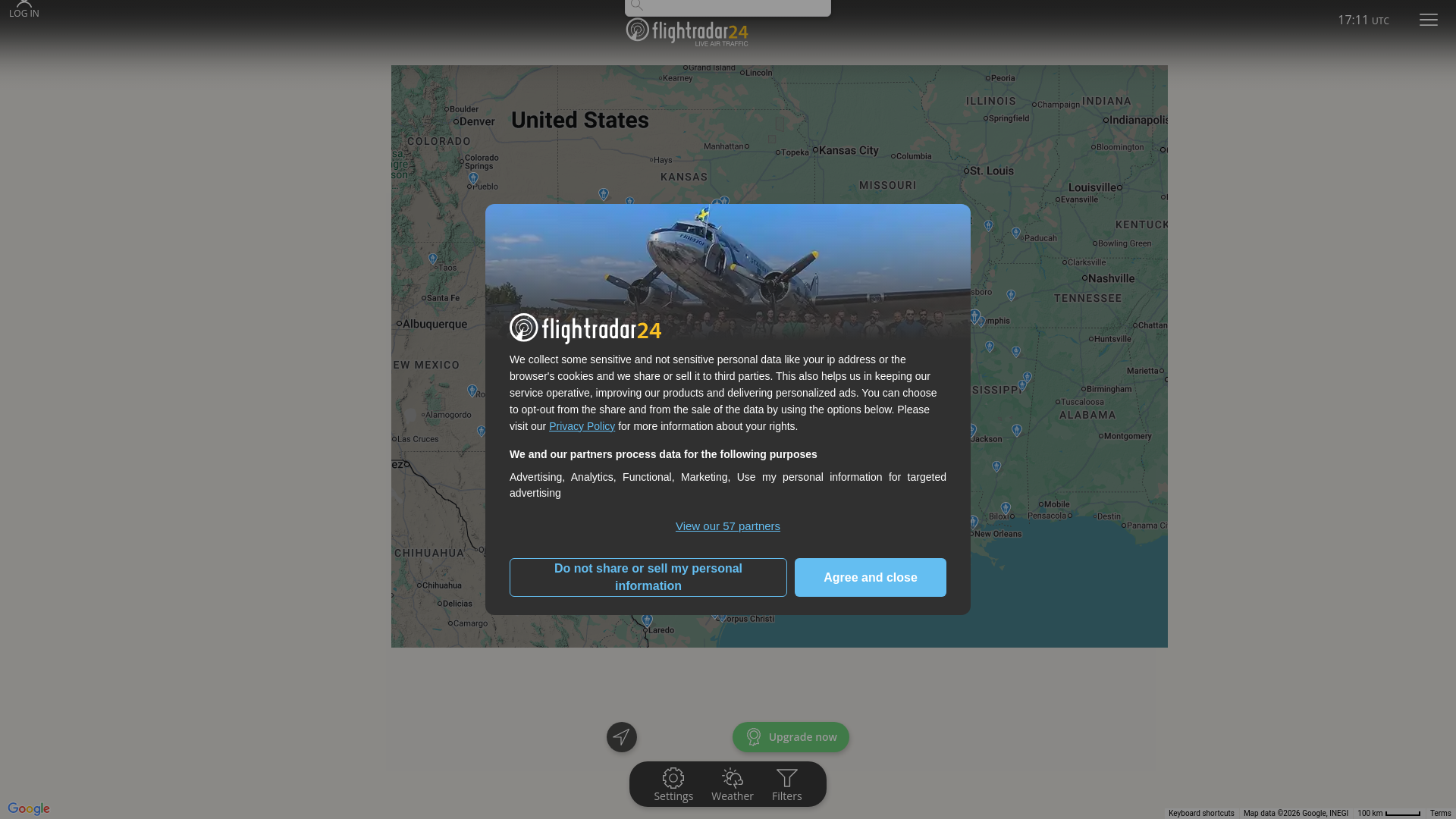 website screenshot of https://www.flightradar24.com/