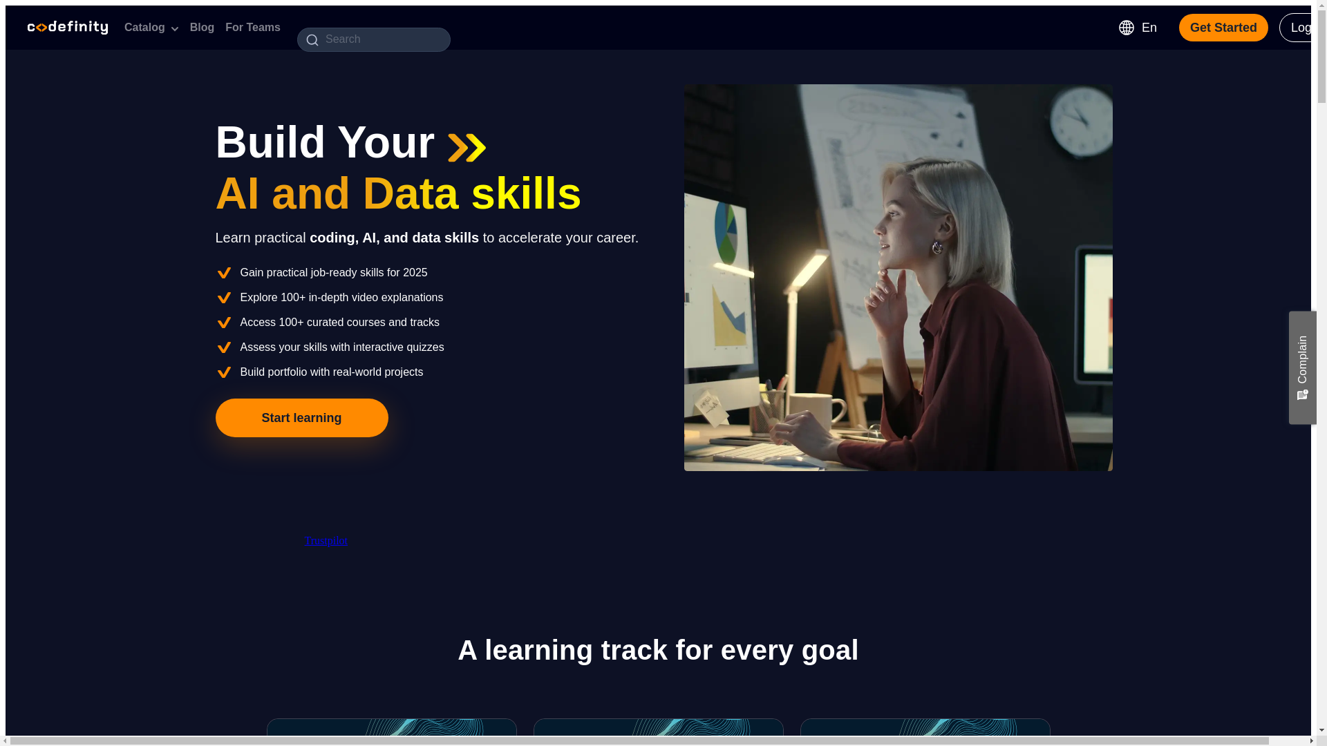 website screenshot of https://codefinity.me/