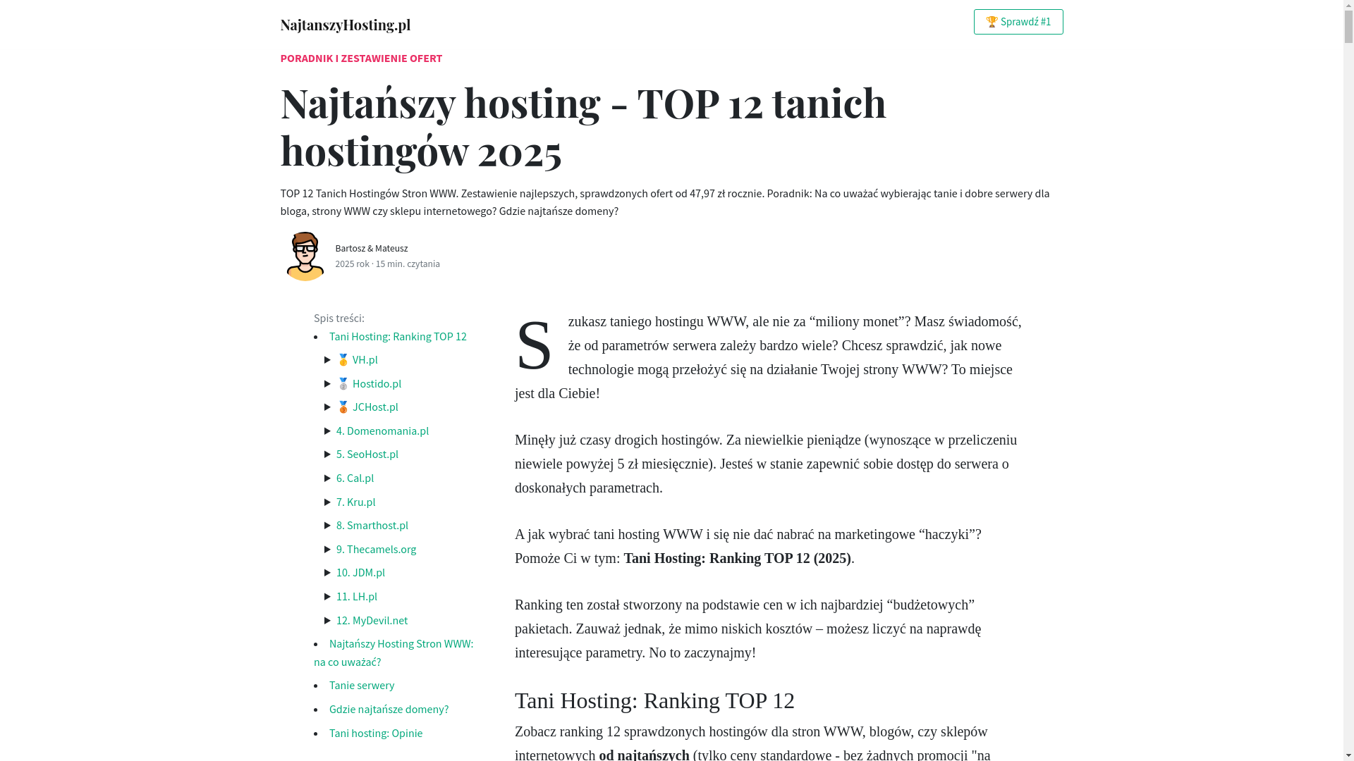 website screenshot of https://najtanszyhosting-pl.pages.dev/