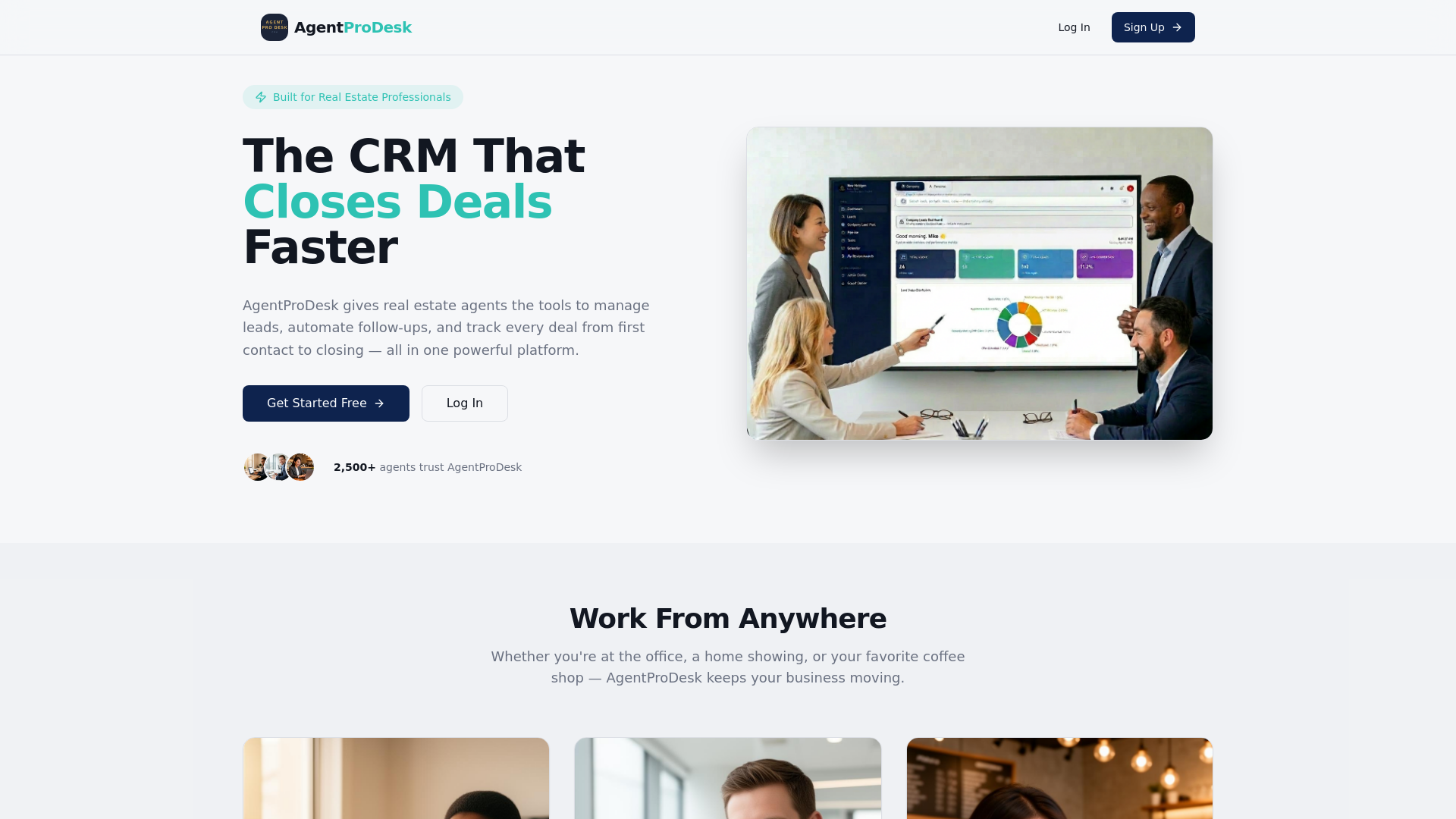website screenshot of https://agentprodeskcrm.com