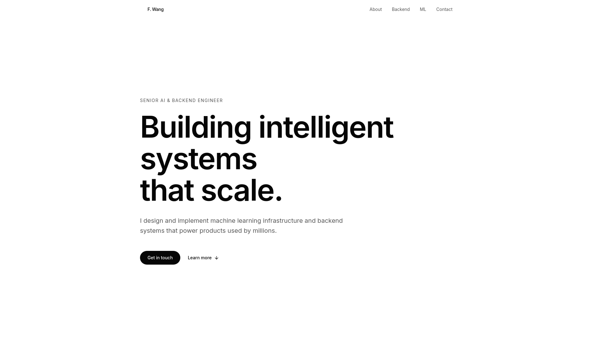website screenshot of https://fwang.ai/