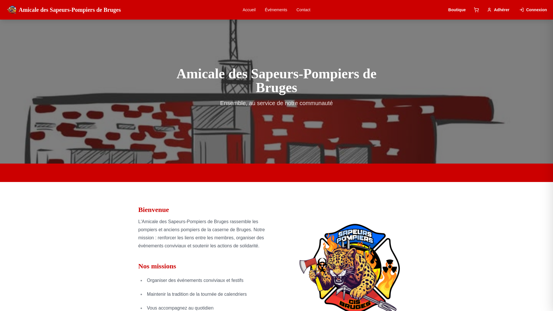 website screenshot of https://amicale-pompiers-bruges.fr