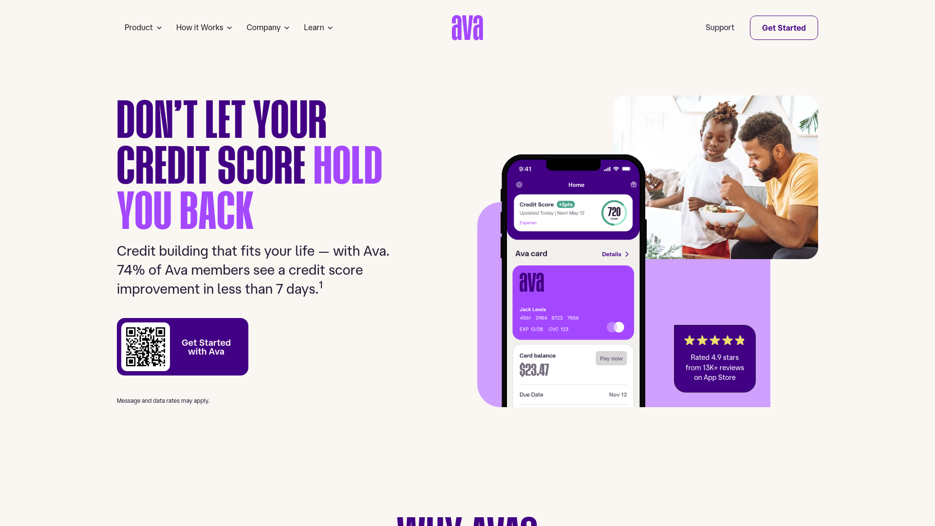 website screenshot of https://usemeetava.com
