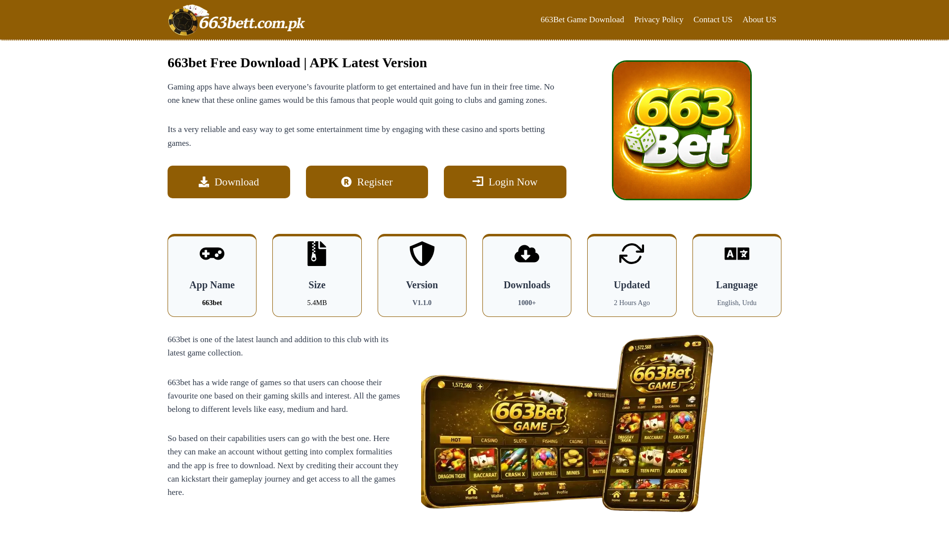 website screenshot of https://663bett.com.pk