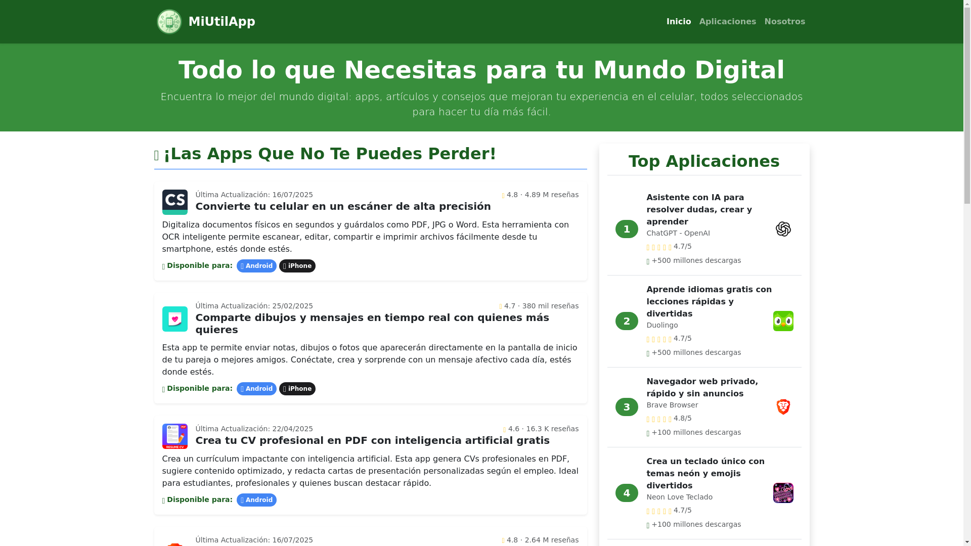 website screenshot of https://miutilapp.com/