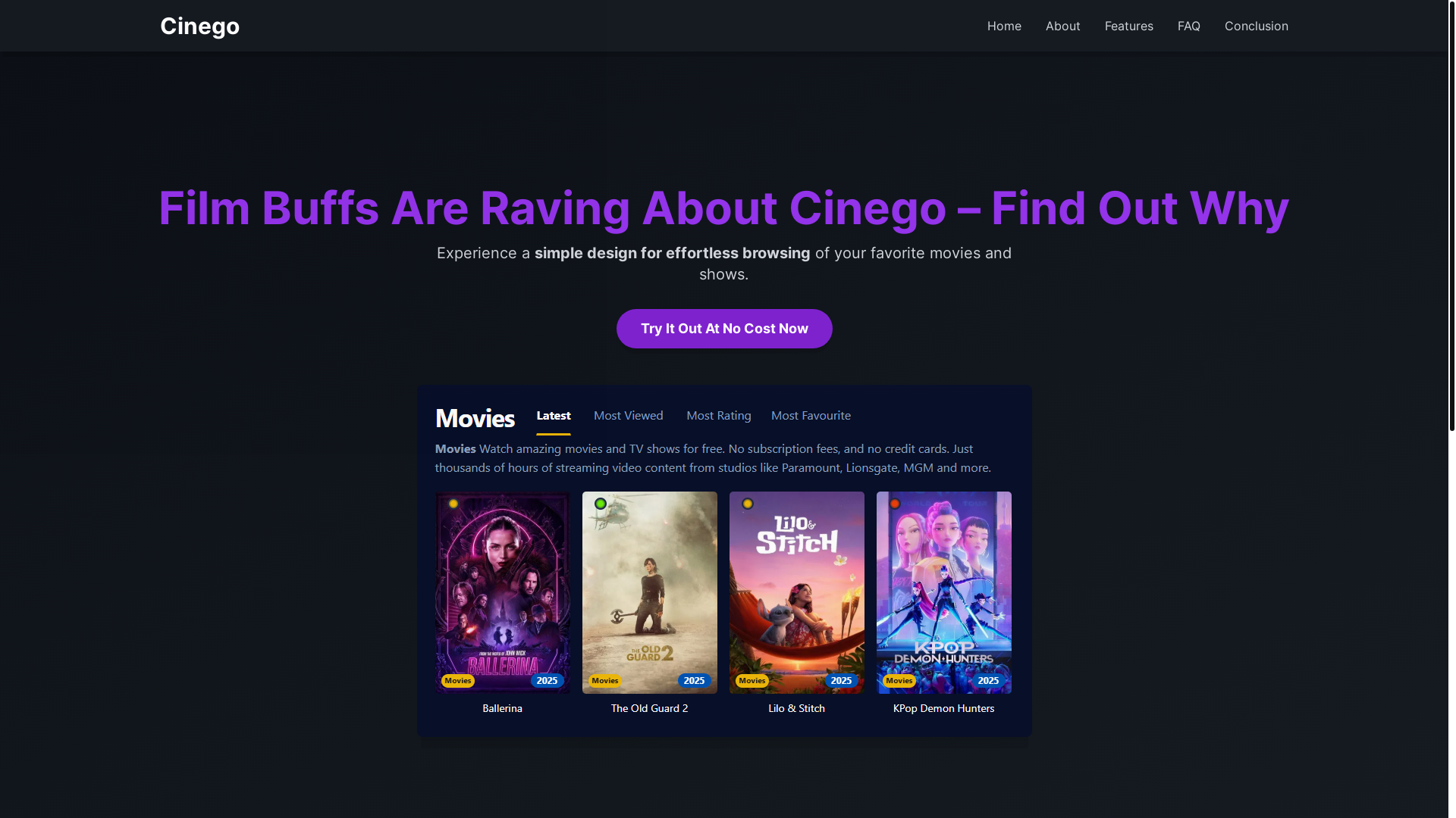 website screenshot of https://cinego-s52w.pages.dev/