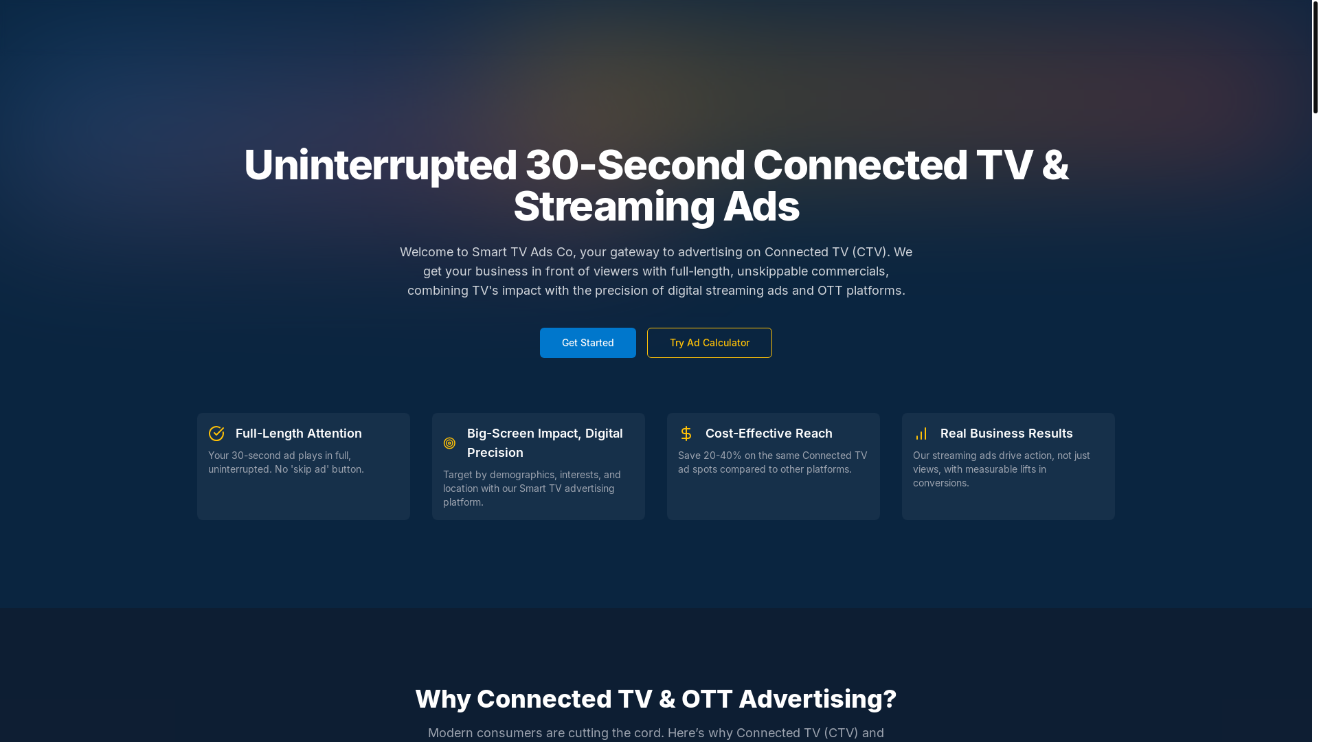 website screenshot of https://smarttvads.co/