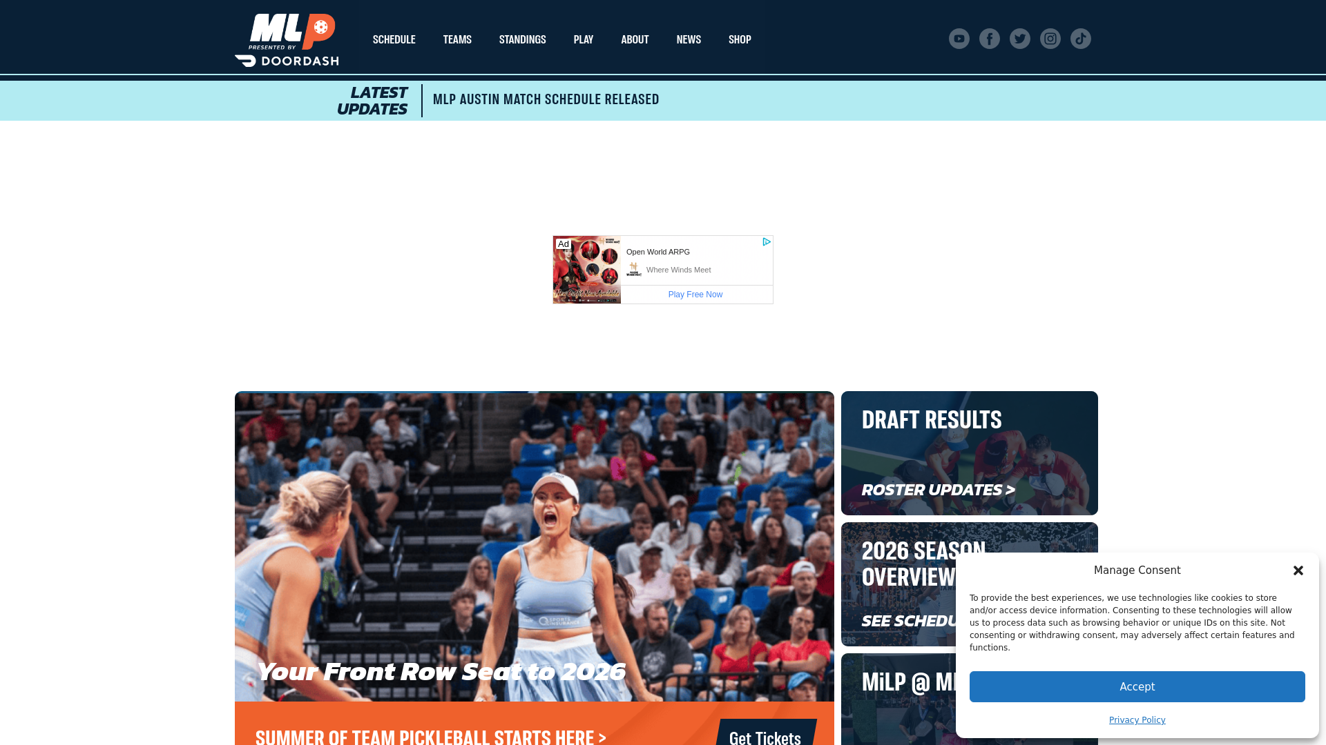 website screenshot of http://majorleaguepickleball.net/