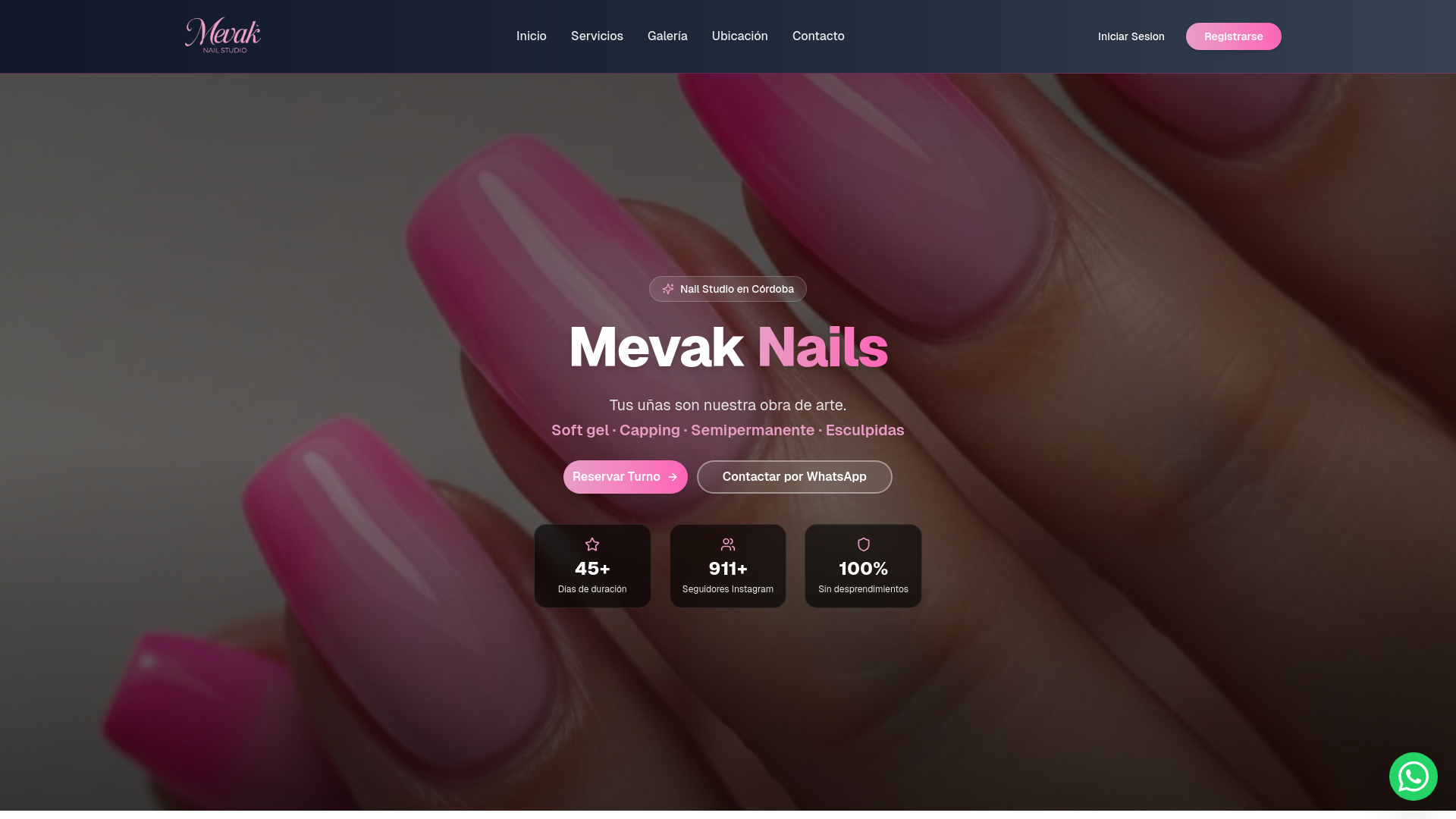 website screenshot of https://mevaknails.com/