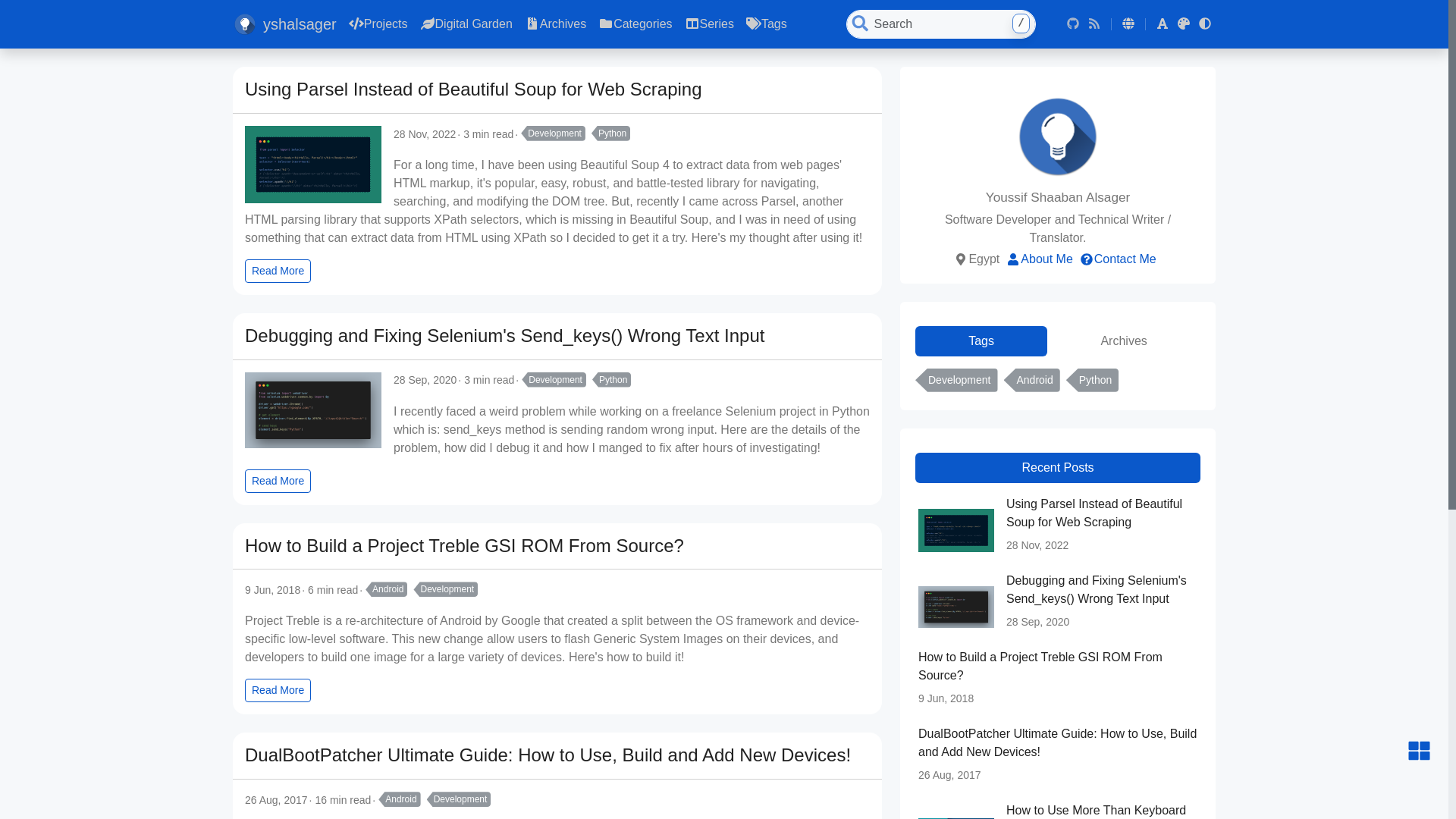 website screenshot of https://yshalsager.pages.dev/