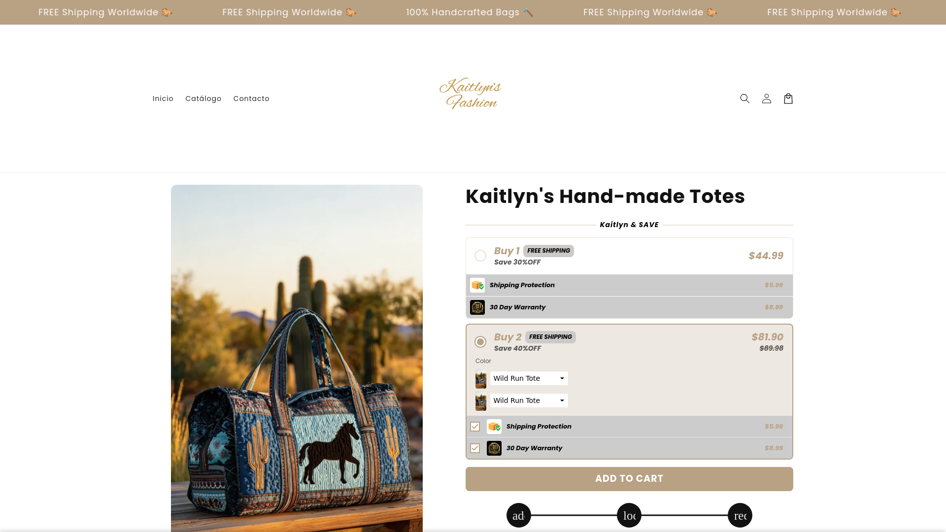website screenshot of https://kaitlymades.store