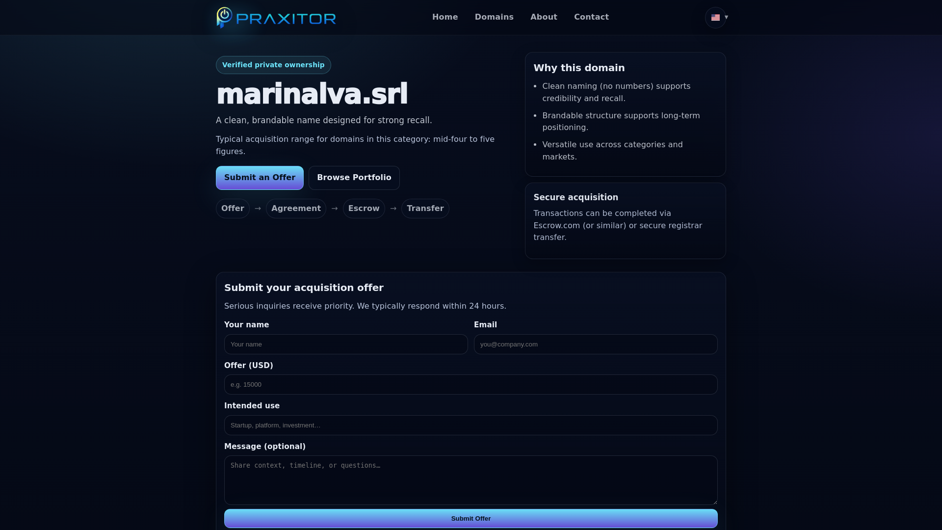 website screenshot of https://marinalva.srl/