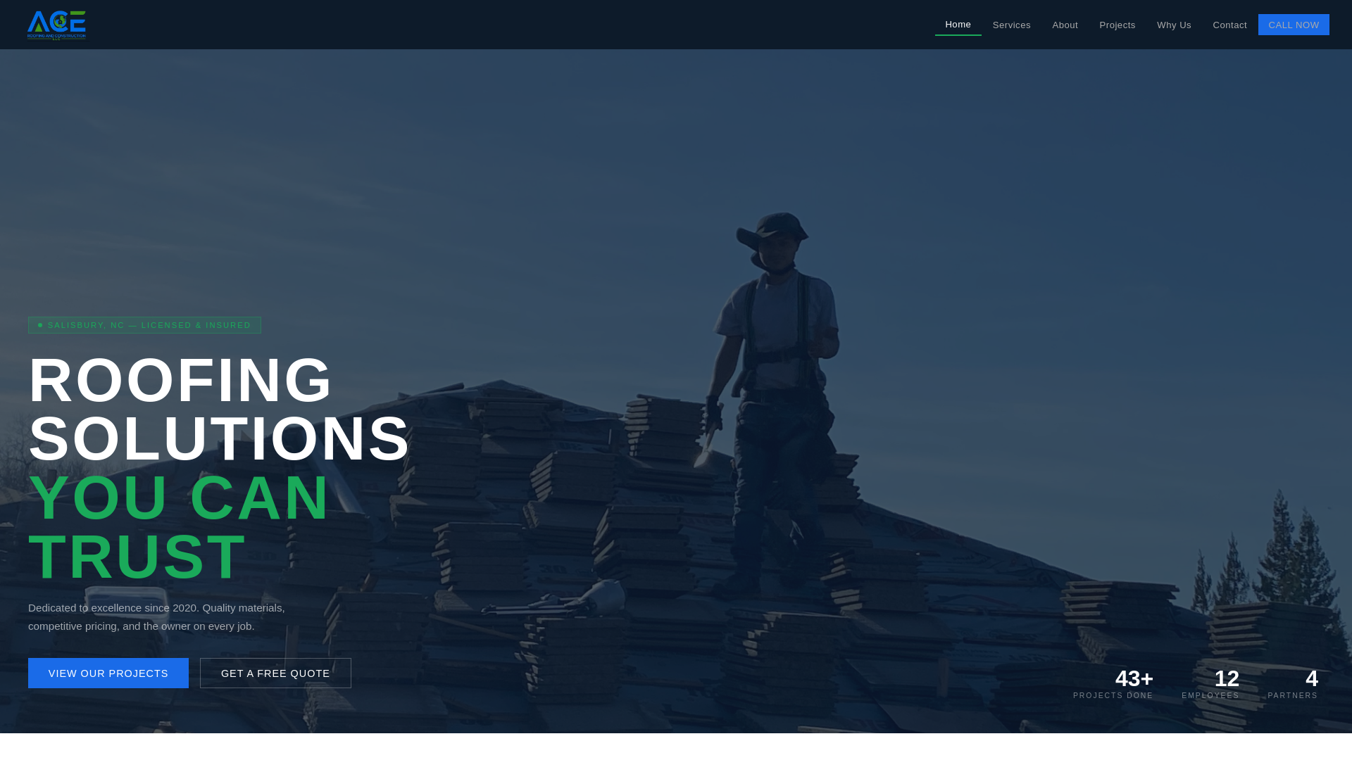 website screenshot of https://aceroofnc.com/