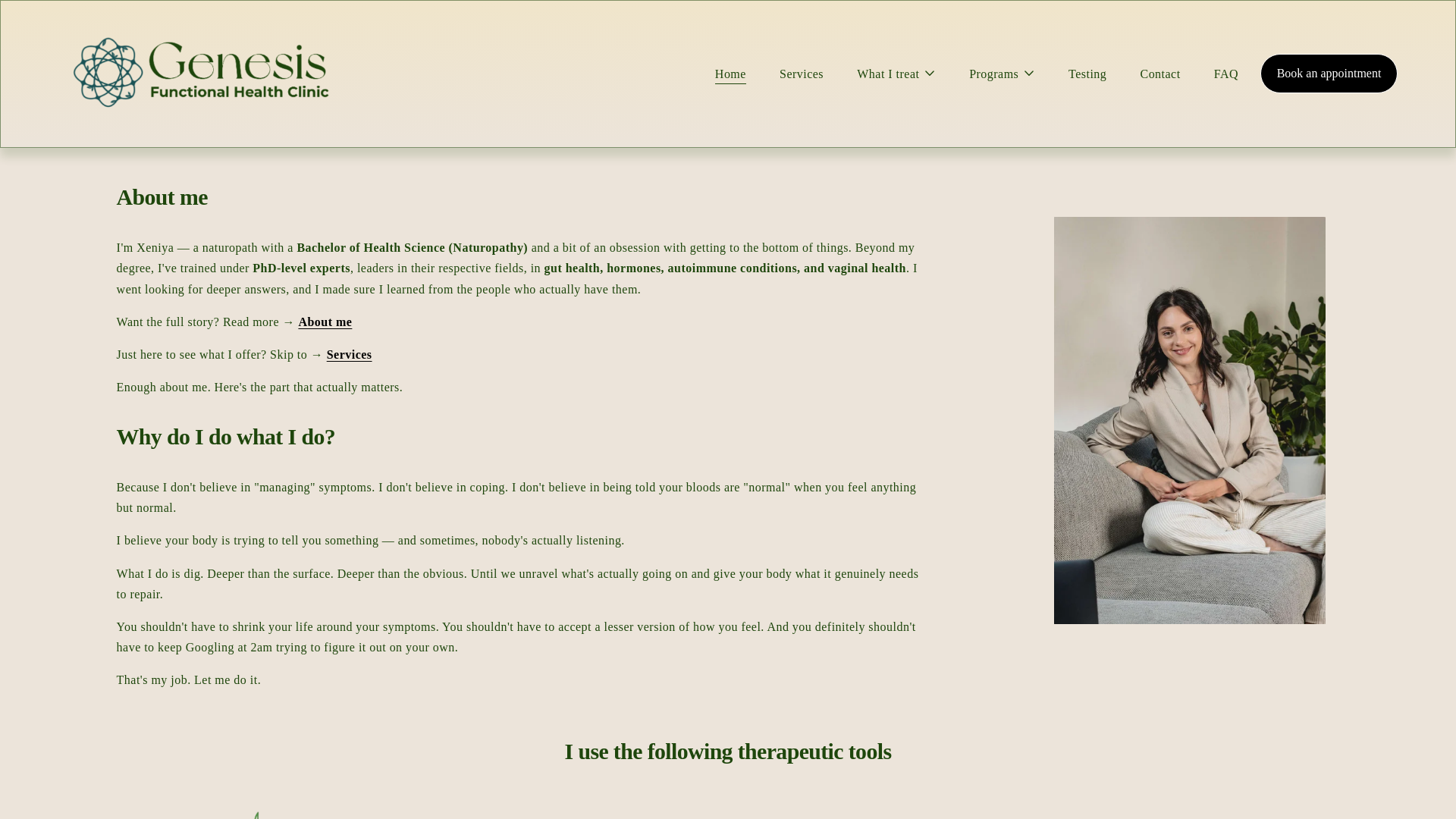 website screenshot of https://genesisfunctionalhealth.com.au