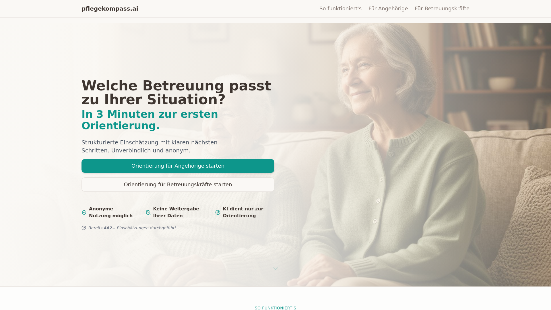 website screenshot of https://pflegekompass.ai/