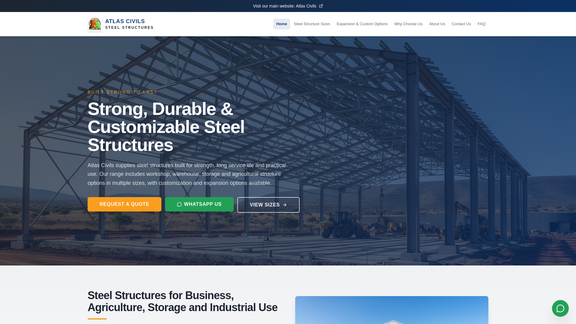website screenshot of https://atlascivilssteelstructures.co.za/