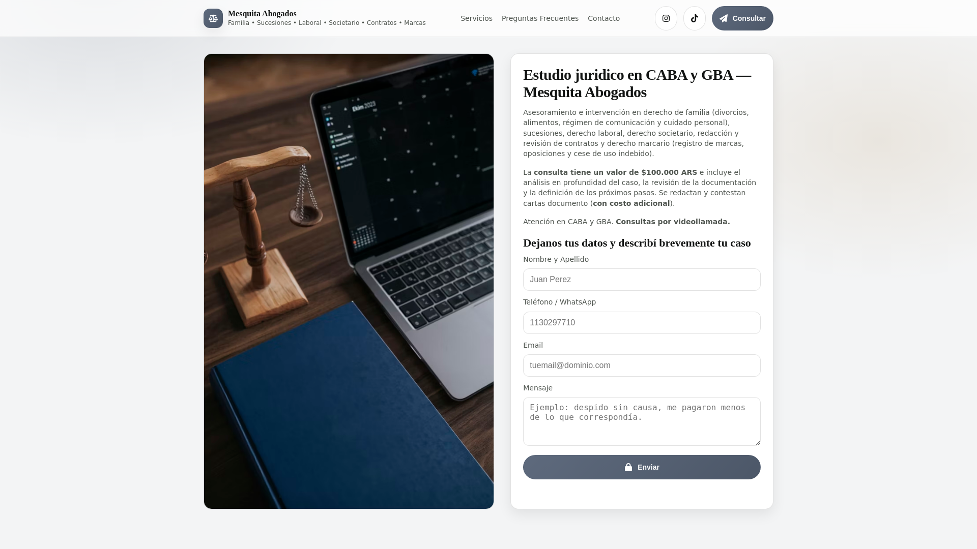 website screenshot of https://mesquitaabogados.com.ar/