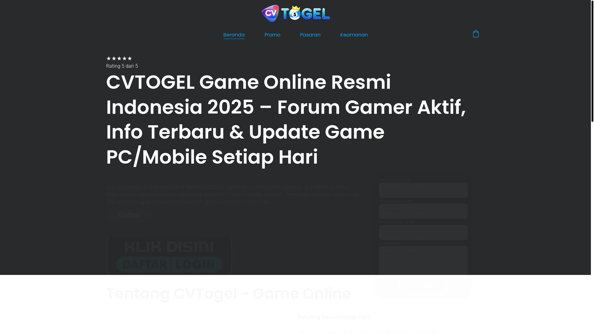 website screenshot of https://cvtogelll.id/