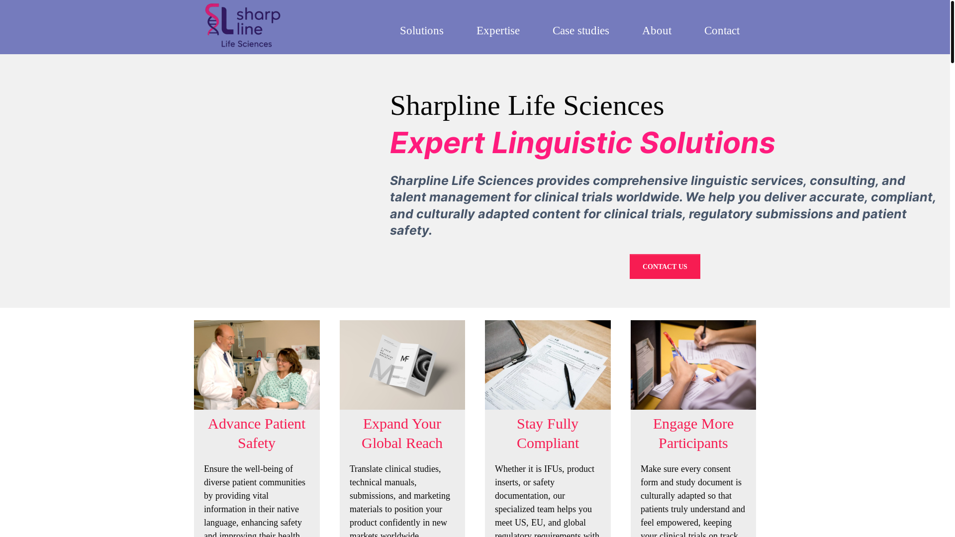 website screenshot of https://sharplinelifesciences.com/