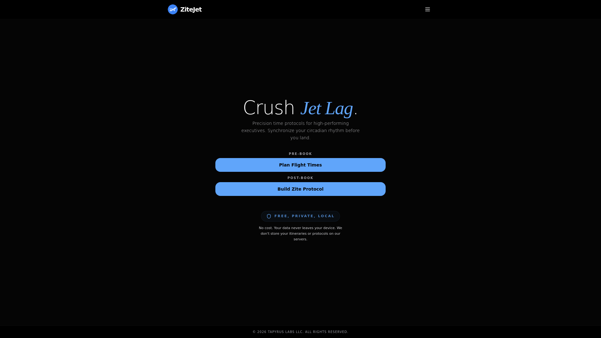 website screenshot of https://zitejet.app/