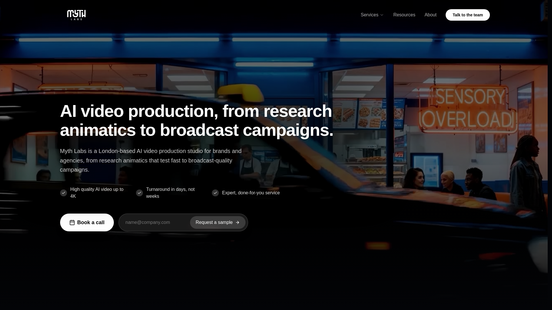 website screenshot of https://myth-labs.com/