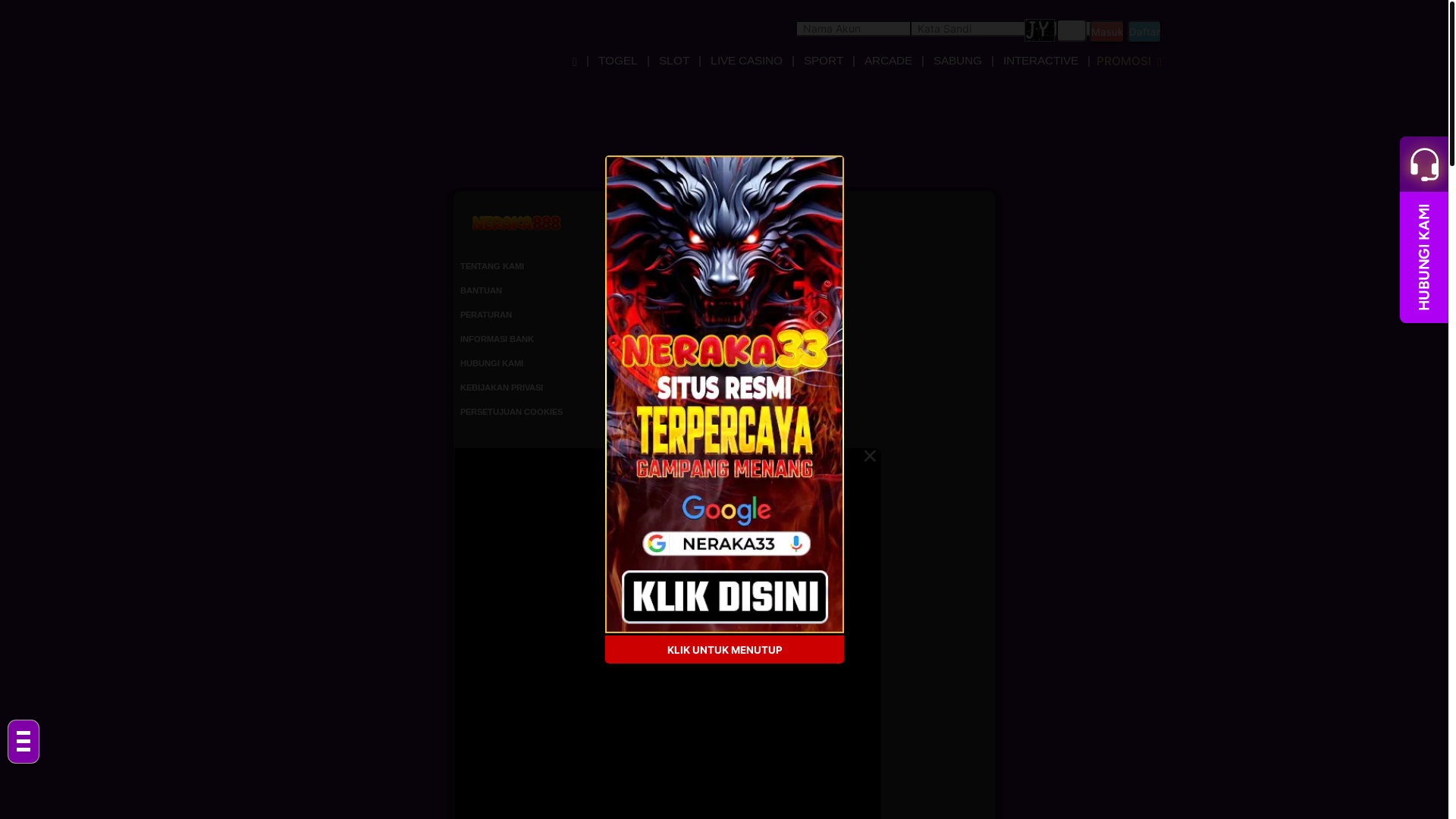 website screenshot of https://neraka888x23.com/