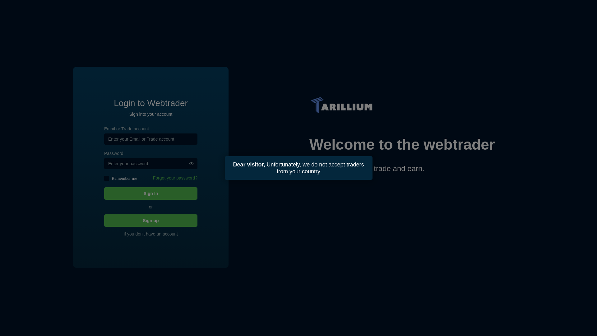 website screenshot of https://webtrader.glamorsyx-trenls.com