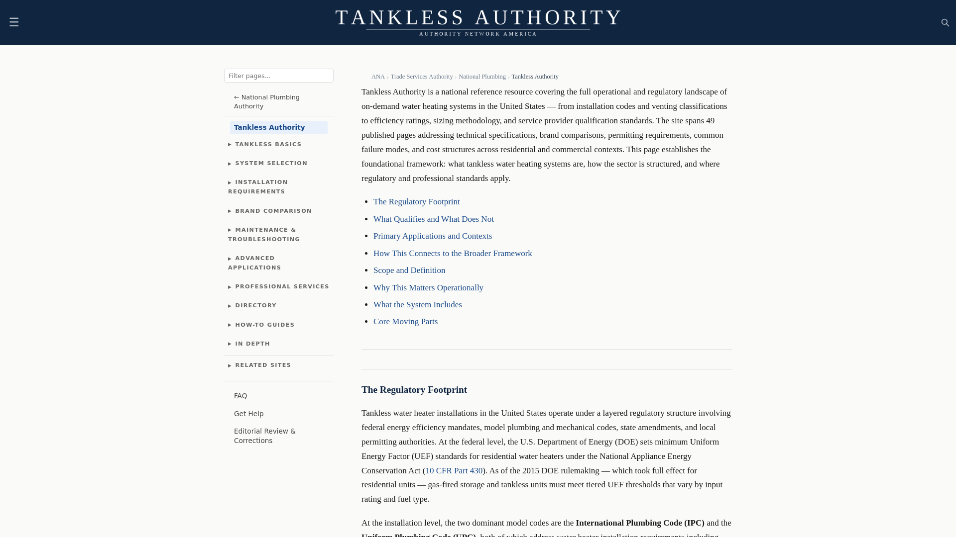 website screenshot of https://tanklessauthority.com