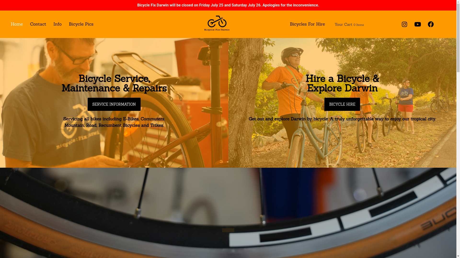 website screenshot of https://bicyclehiredarwin.online/