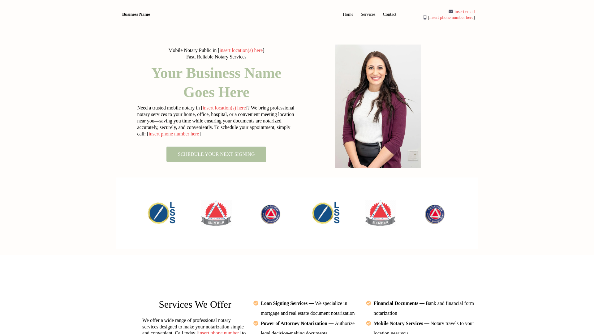 website screenshot of https://kawannamathisnotary.com/