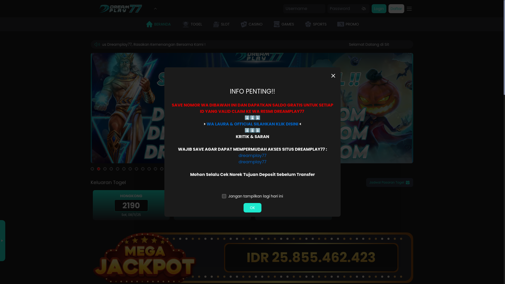 website screenshot of https://dreamplay77bige.com/