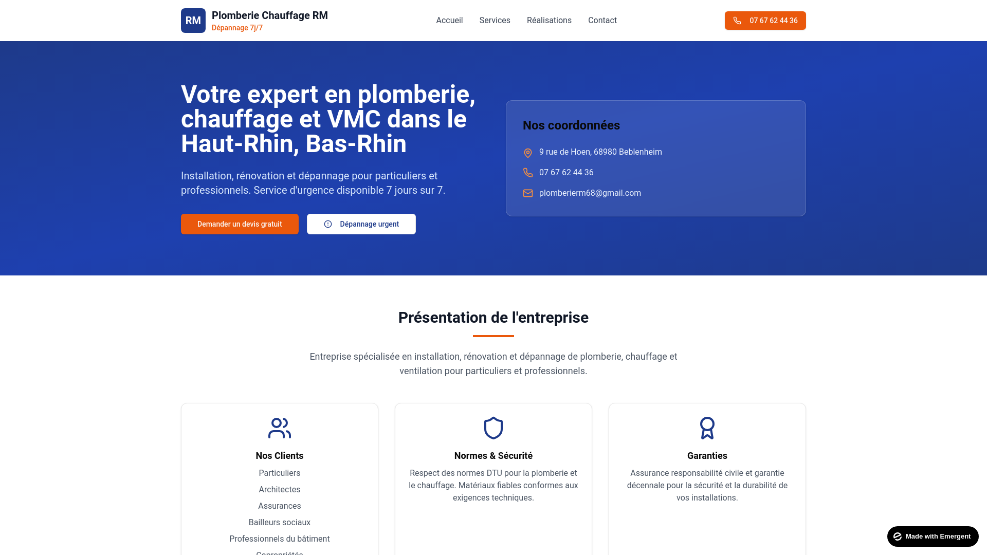 website screenshot of https://rmplomberie.fr/