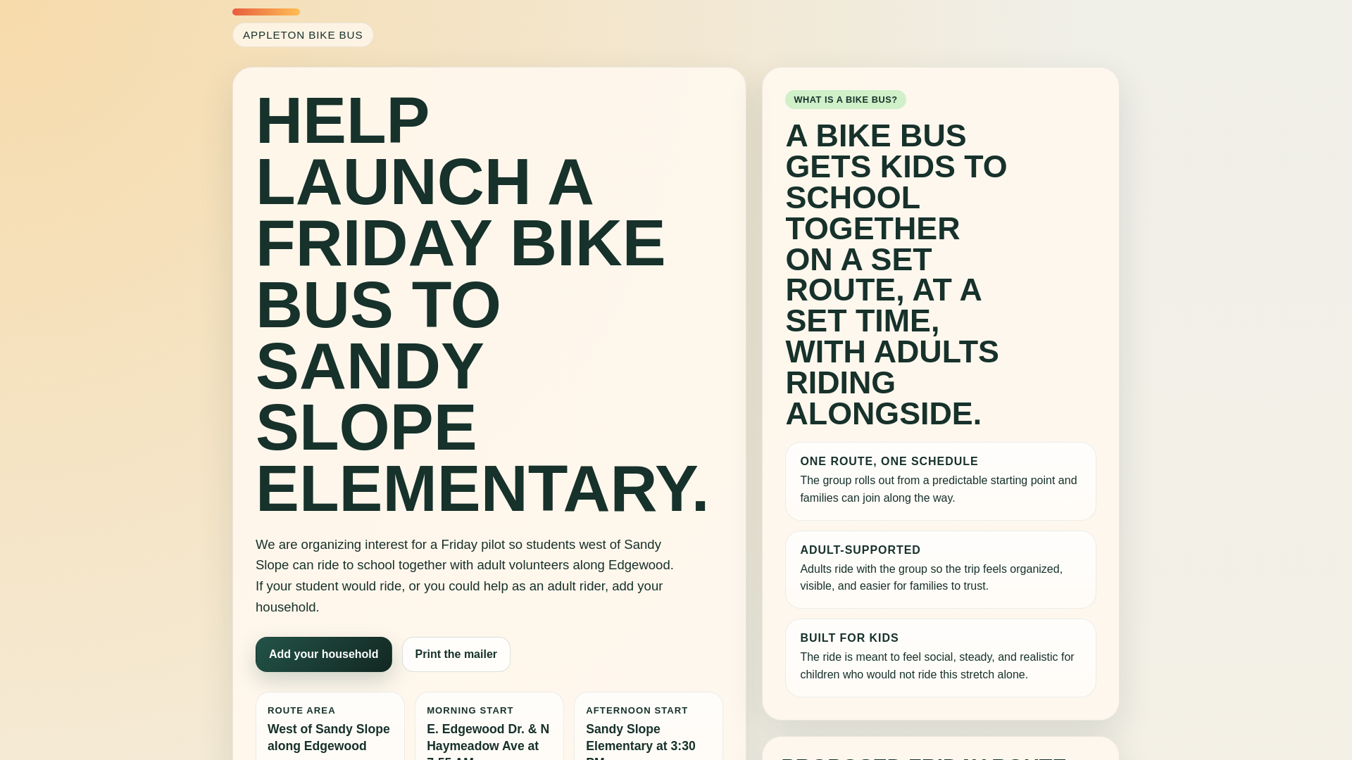 website screenshot of https://appletonbikebus.com/