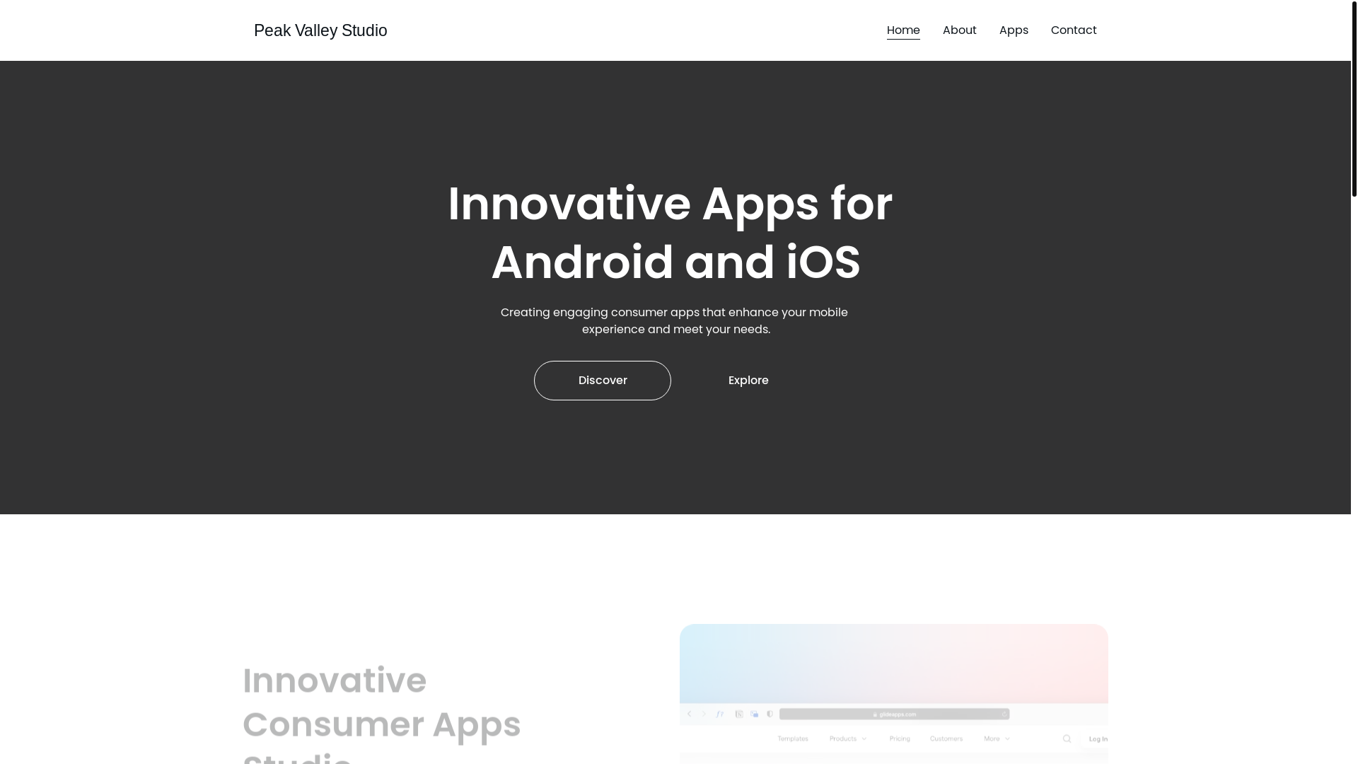 website screenshot of https://peakvalleystudio.com/