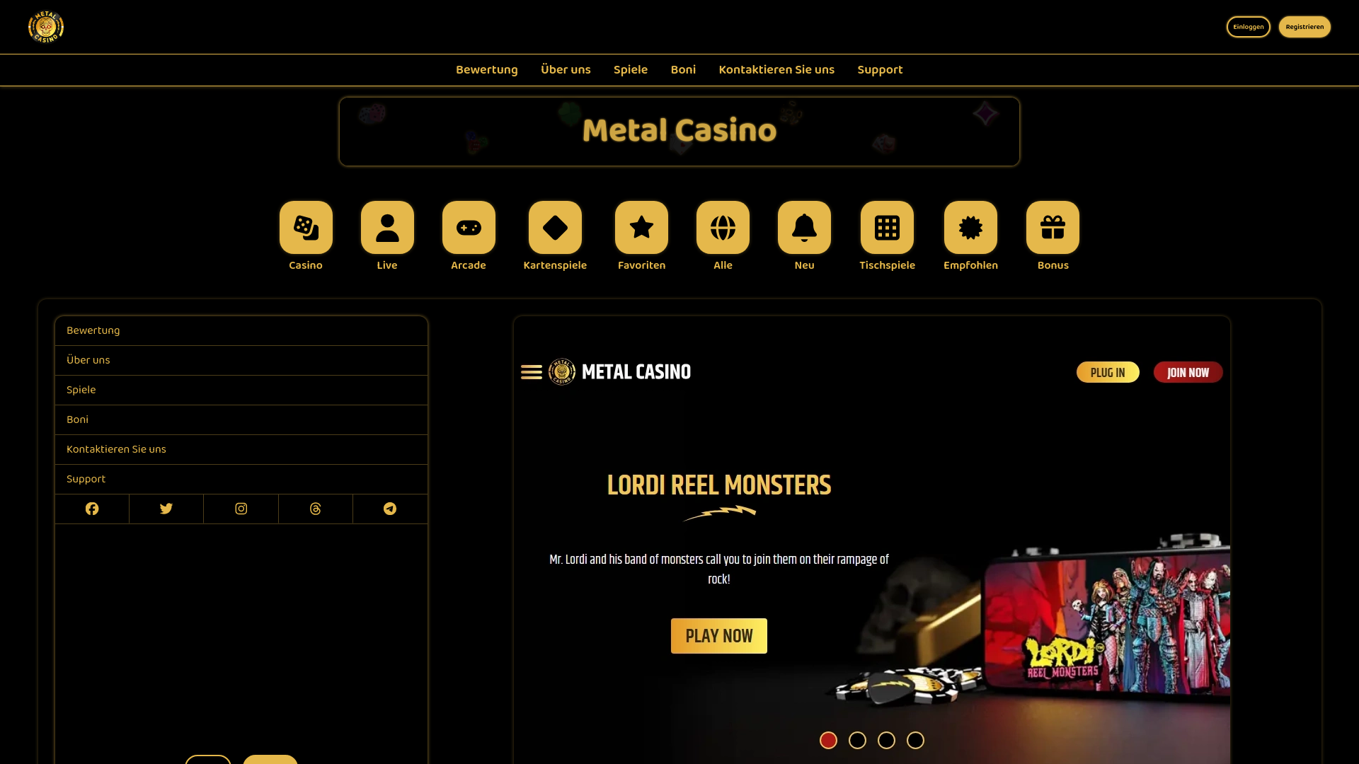 website screenshot of https://casinometal.de/