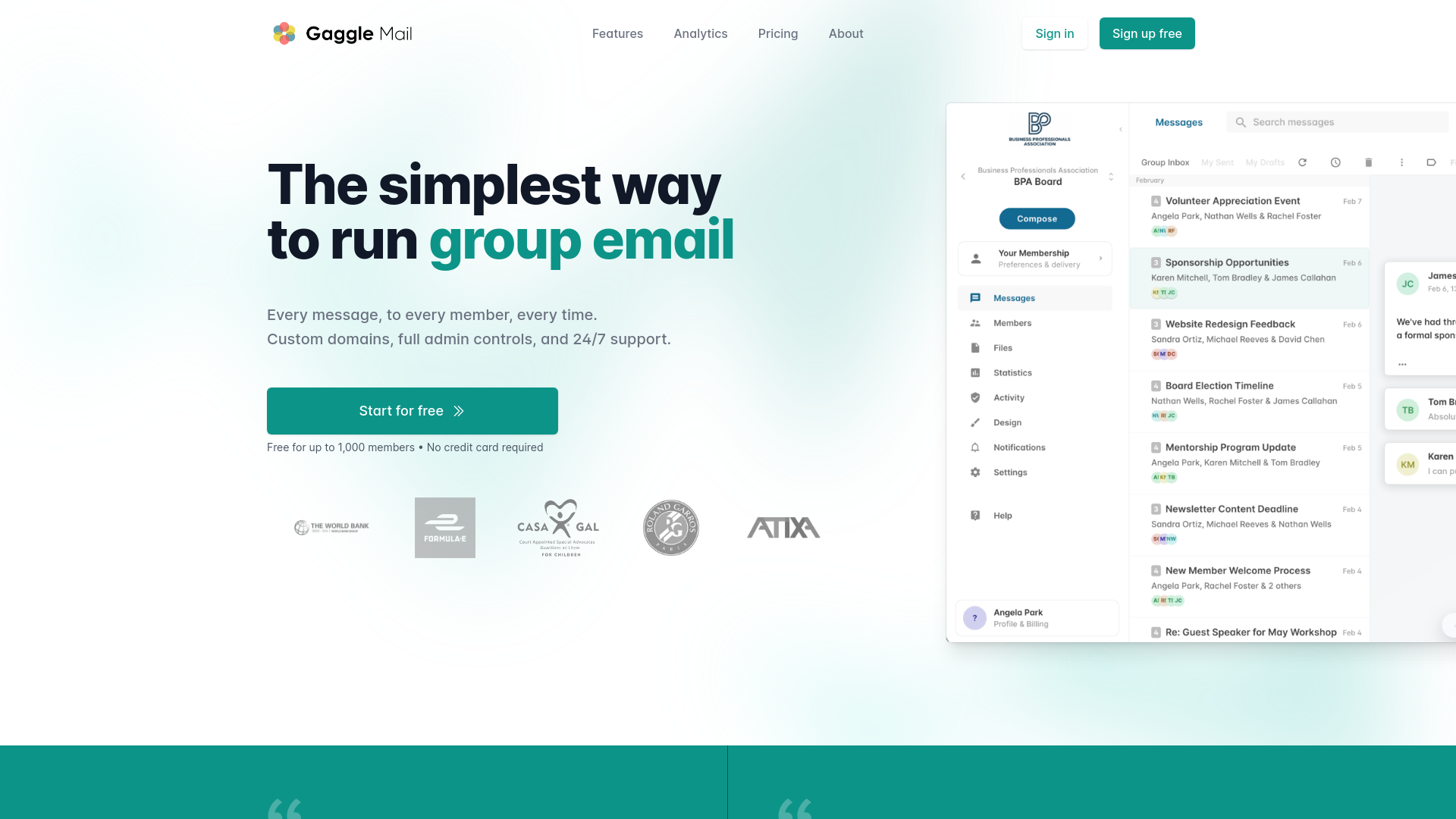 website screenshot of https://gaggle.email/