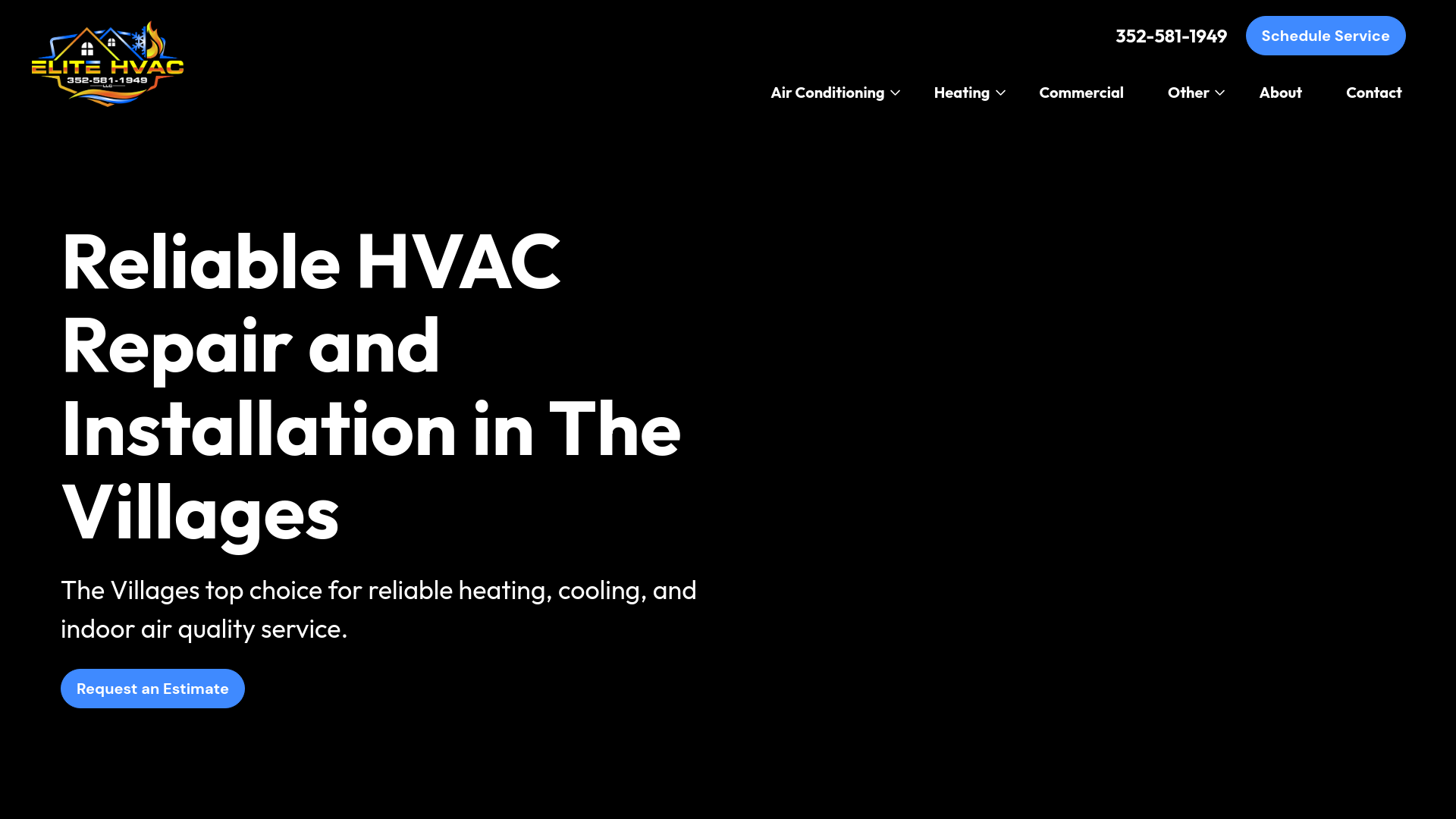 website screenshot of https://elitehvacfla.com/