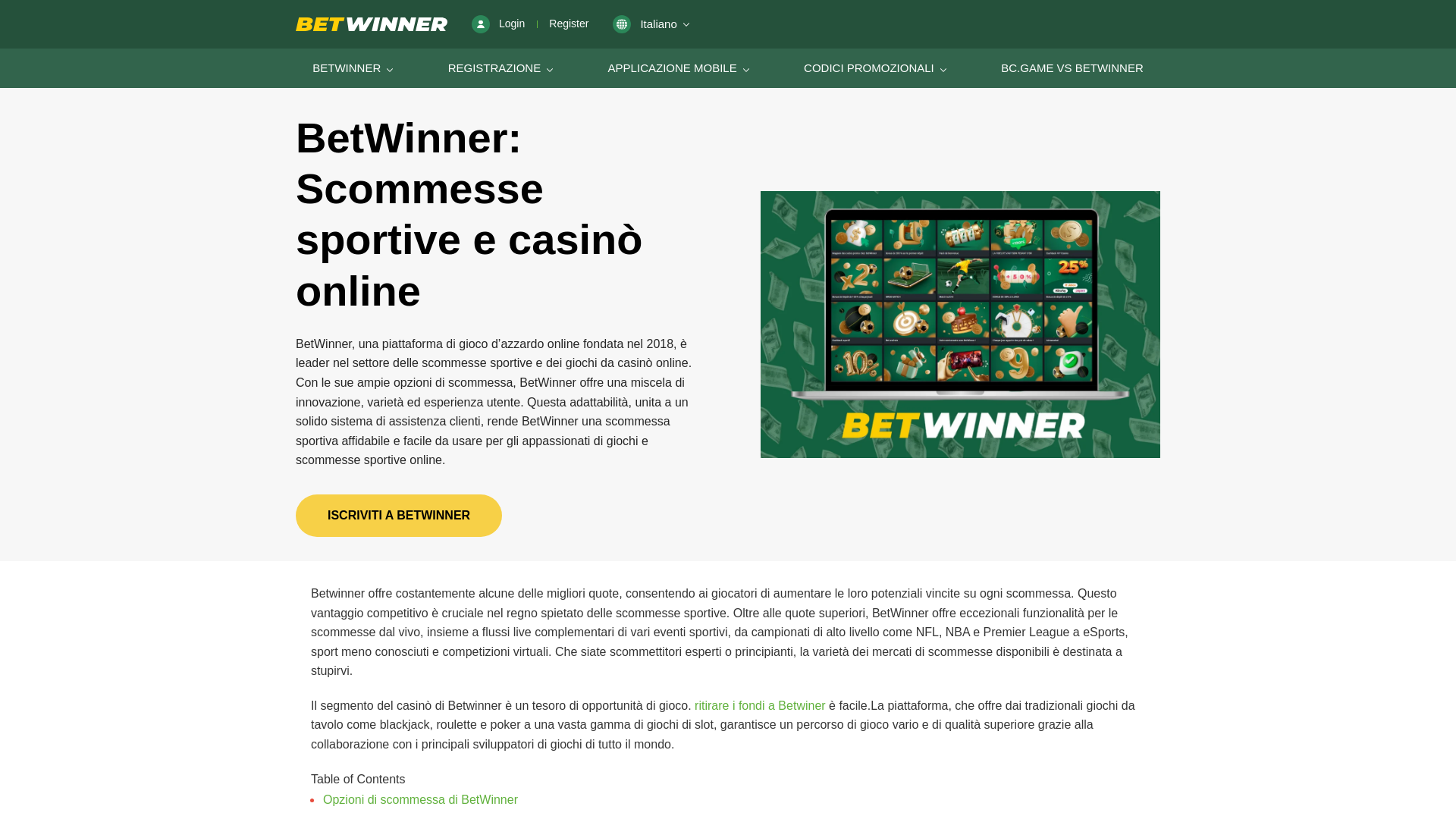 website screenshot of https://betwinner-italiano.com